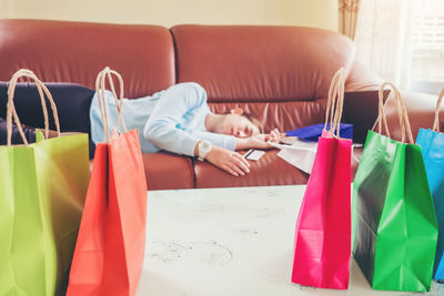 Boy sleeping on sofa