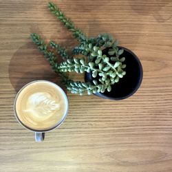 High angle view of coffee on table