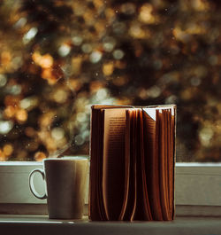 Close-up of coffee cup on table