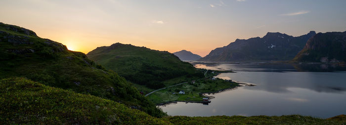 Scenic view of lake against sky during sunset