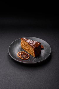 High angle view of dessert in plate on table