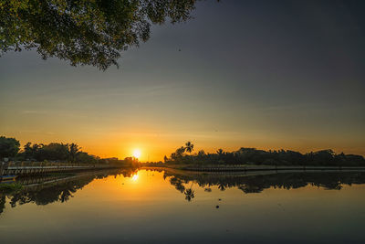 Scenic view of lake against sky during sunset