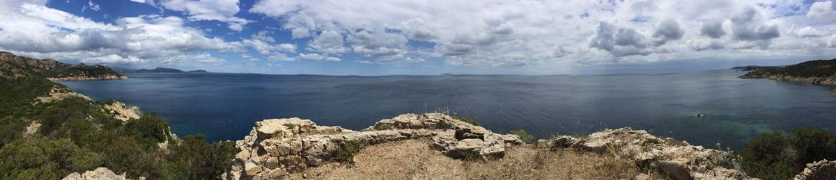 Panoramic view of sea against cloudy sky