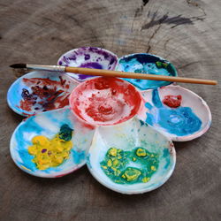 High angle view of candies in bowl on table