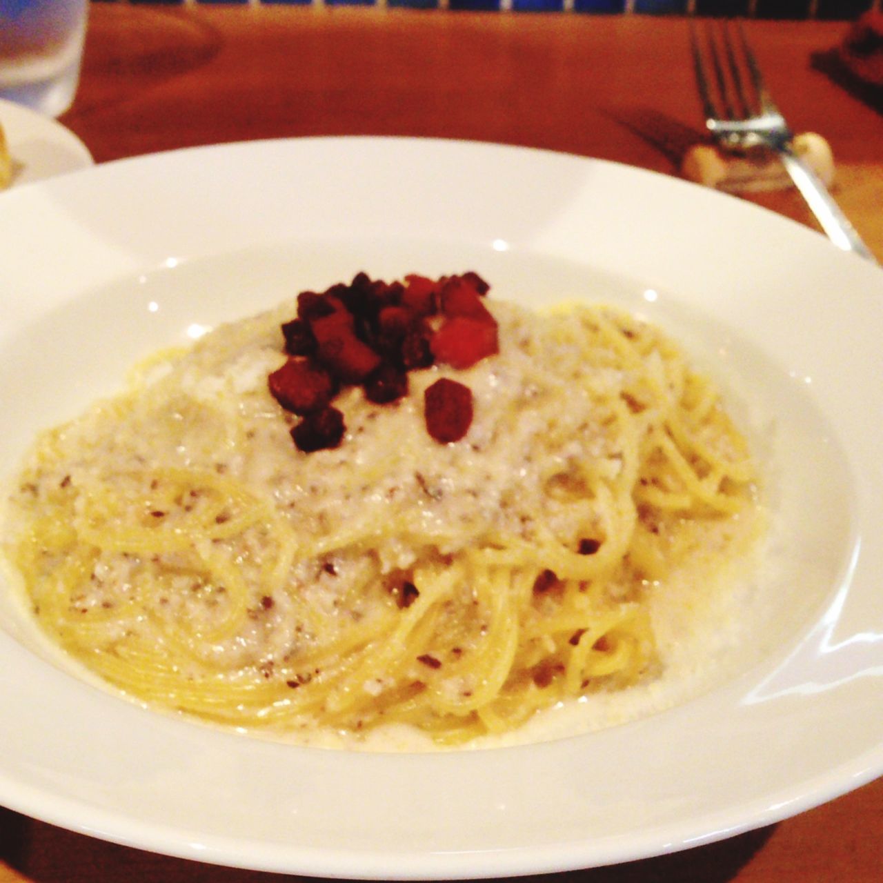 food and drink, food, indoors, ready-to-eat, freshness, plate, still life, close-up, indulgence, serving size, bowl, meal, healthy eating, table, spoon, high angle view, served, pasta, temptation, no people