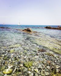 Scenic view of sea against clear sky