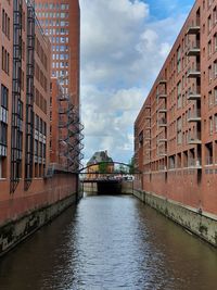 Canal amidst buildings in city against sky