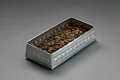 High angle view of coffee beans on table