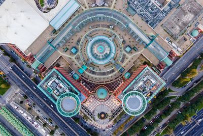 High angle view of buildings in city