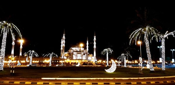 Illuminated street lights at night