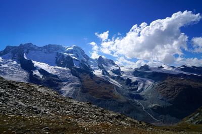 Scenic view of snowcapped mountains against sky