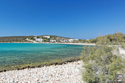 Scenic view of sea against clear blue sky