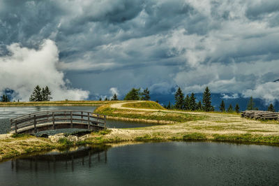 Scenic view of landscape against cloudy sky