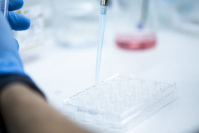 Cropped hand of scientist working in laboratory