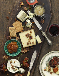 Cheese plate, high angle view