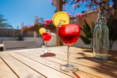 Close-up of wine glass on table