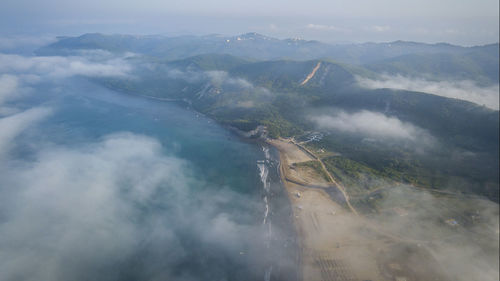 High angle view of mountains against sky