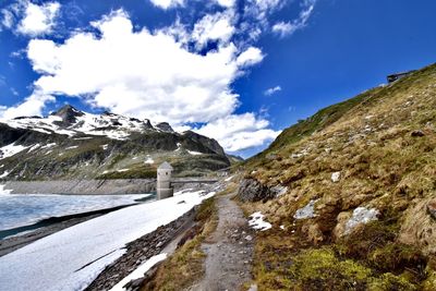 Scenic view of snowcapped mountains against sky