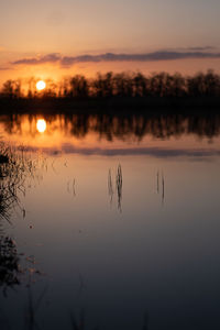 Scenic view of lake against sky during sunset