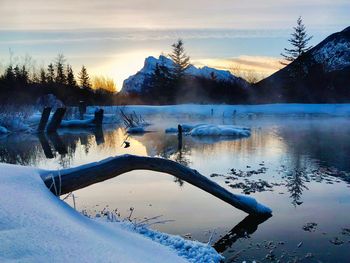 Scenic view of frozen lake against sky during winter