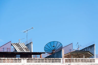 Low angle view of traditional building against clear blue sky