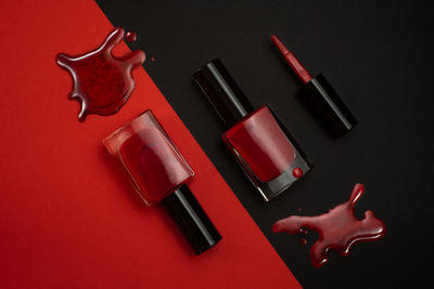 High angle view of objects on table