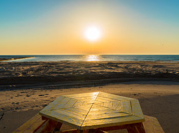 Scenic view of sea against clear sky during sunset