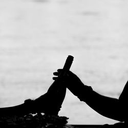 Close-up of silhouette hand against sky