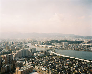 High angle view of cityscape against sky