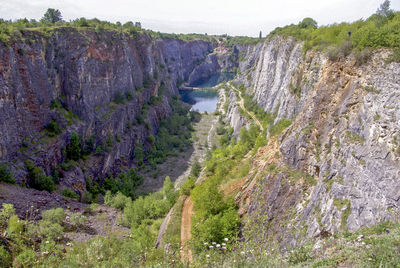 Panoramic view of trees and mountains against sky