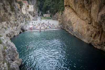 Aerial view of the fiordo di furore beach, amalfi coast