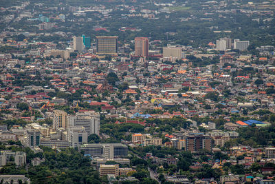 High angle view of buildings in city