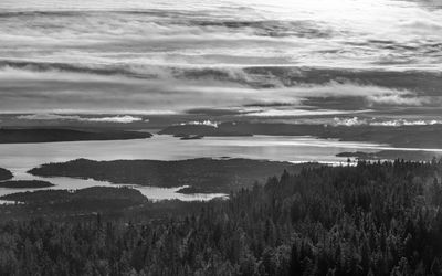 High angle view of land against sky