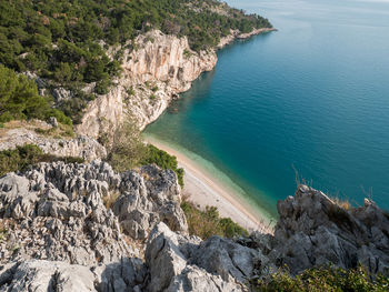 High angle view of rocks on beach