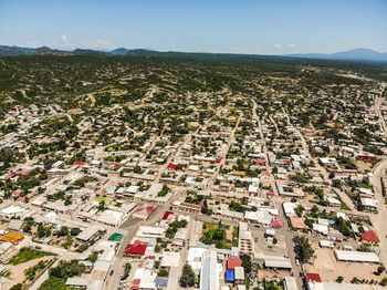 High angle view of townscape against sky