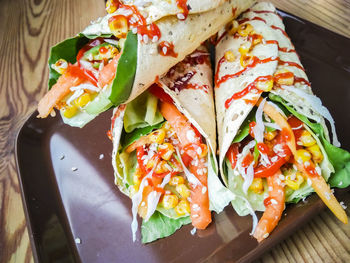 High angle view of chopped vegetables on table
