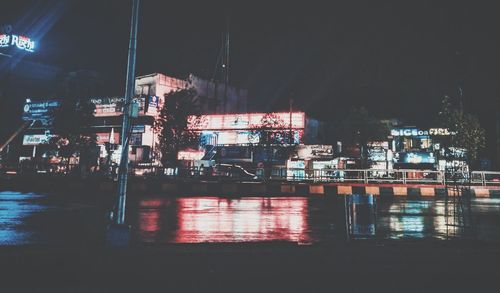 Illuminated commercial dock at night