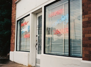 Open door of building