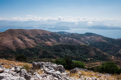 View from pantokrator the highest mountain on corfu towards the ocean and albania