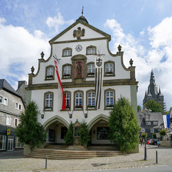 Brilon, north rhine westphalia germany  june 2018 brilon city hall decorated with flags.