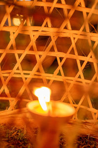 High angle view of illuminated candles on plant