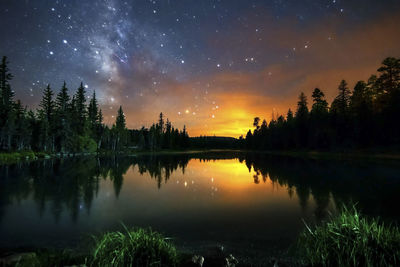 Scenic view of lake against sky at night