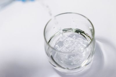 Close-up of water in glass against white background