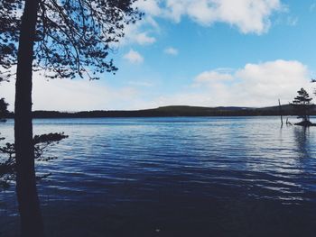 Scenic view of lake against cloudy sky