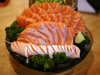 Close-up of sushi in plate on table