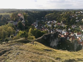 High angle view of townscape against sky
