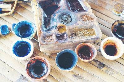 High angle view of coffee on table