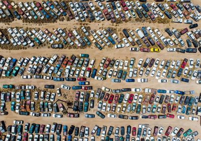 Directly above shot of cars at parking lot