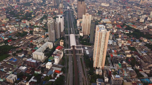 High angle view of city buildings