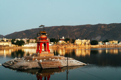 Scenic view of lake against clear sky